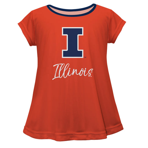 Illinois Fighting Illini Vive La Fete Girls Game Day Short Sleeve Orange Top with School Logo and Name