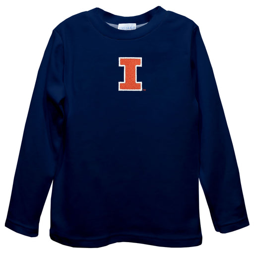 Illinois Fighting Illini Embroidered Navy knit Long Sleeve Boys Tee Shirt