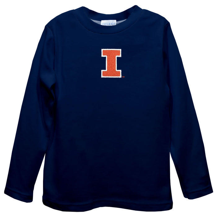 Illinois Fighting Illini Embroidered Navy knit Long Sleeve Boys Tee Shirt