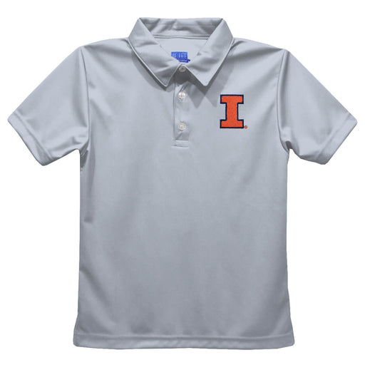 Illinois Fighting Illini Embroidered Gray Short Sleeve Polo Box Shirt