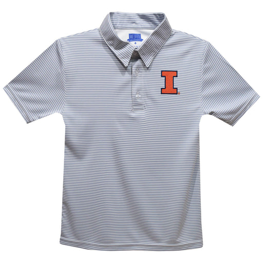 Illinois Fighting Illini Embroidered Gray Stripes Short Sleeve Polo Box Shirt