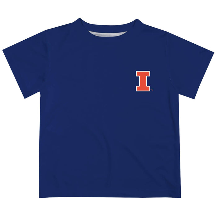 Illinois Fighting Illini Hand Sketched Vive La Fete Impressions Artwork Boys Navy Short Sleeve Tee Shirt