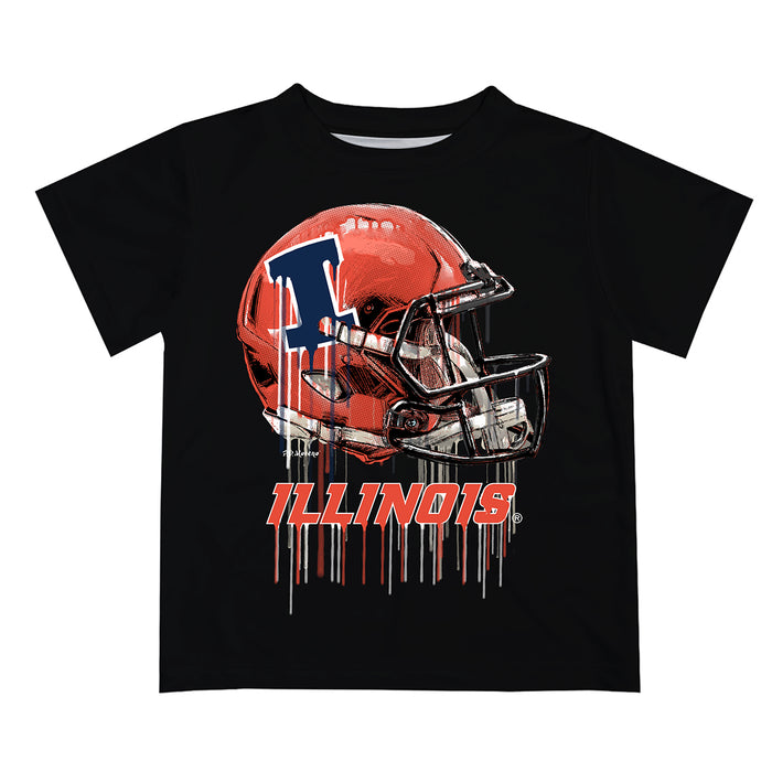 Illinois Fighting Illini Original Dripping Football Helmet Black T-Shirt by Vive La Fete