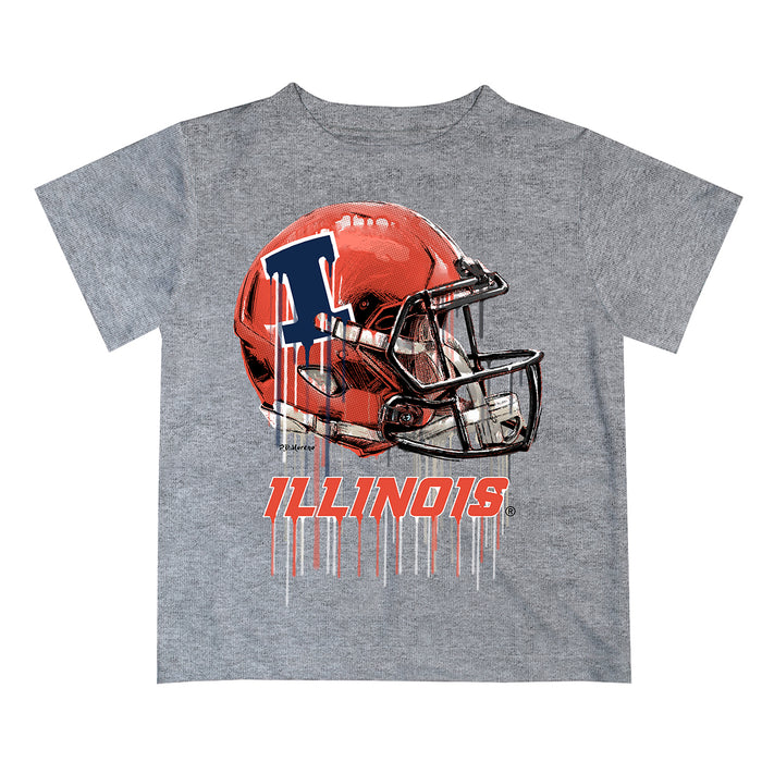 Illinois Fighting Illini Original Dripping Football Helmet Gray T-Shirt by Vive La Fete