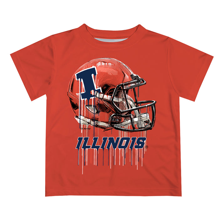 Illinois Fighting Illini Original Dripping Football Helmet Orange T-Shirt by Vive La Fete