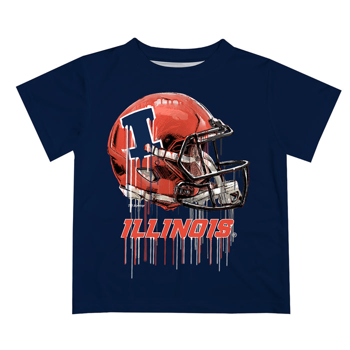 Illinois Fighting Illini Original Dripping Football Helmet Blue T-Shirt by Vive La Fete
