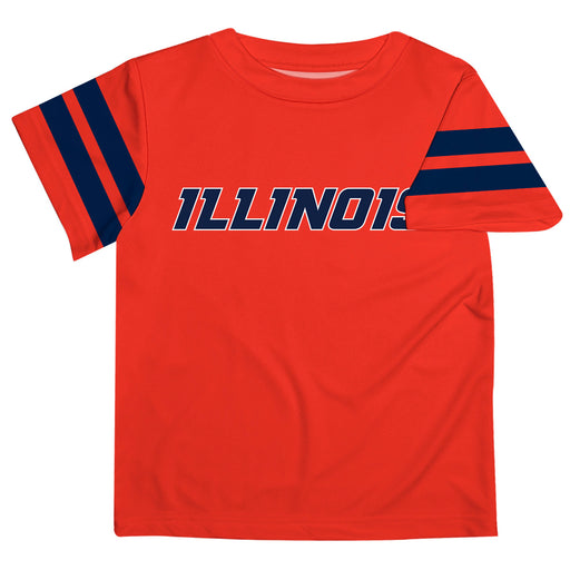 Illinois Fighting Illini Vive La Fete Boys Game Day Orange Short Sleeve Tee with Stripes on Sleeves