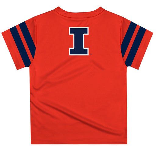 Illinois Fighting Illini Vive La Fete Boys Game Day Orange Short Sleeve Tee with Stripes on Sleeves - Vive La Fête - Online Apparel Store
