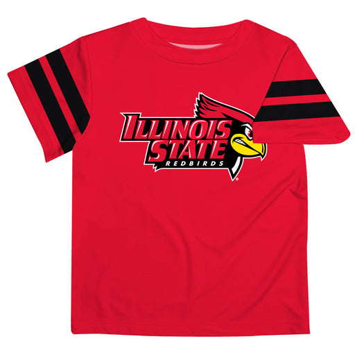 Illinois State University Redbirds Vive La Fete Boys Game Day Red Short Sleeve Tee with Stripes on Sleeves
