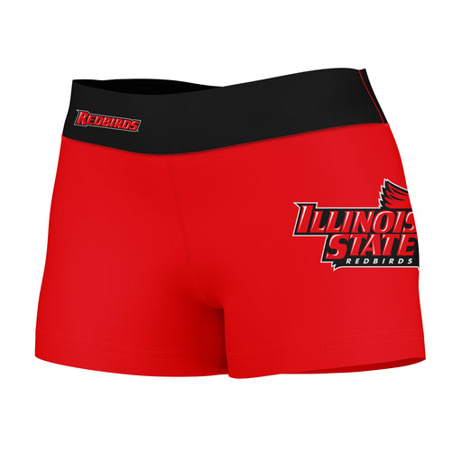 Illinois State Redbirds Vive La Fete Logo on Thigh and Waistband Red & Black Women Yoga Booty Workout Shorts 3.75 Inseam