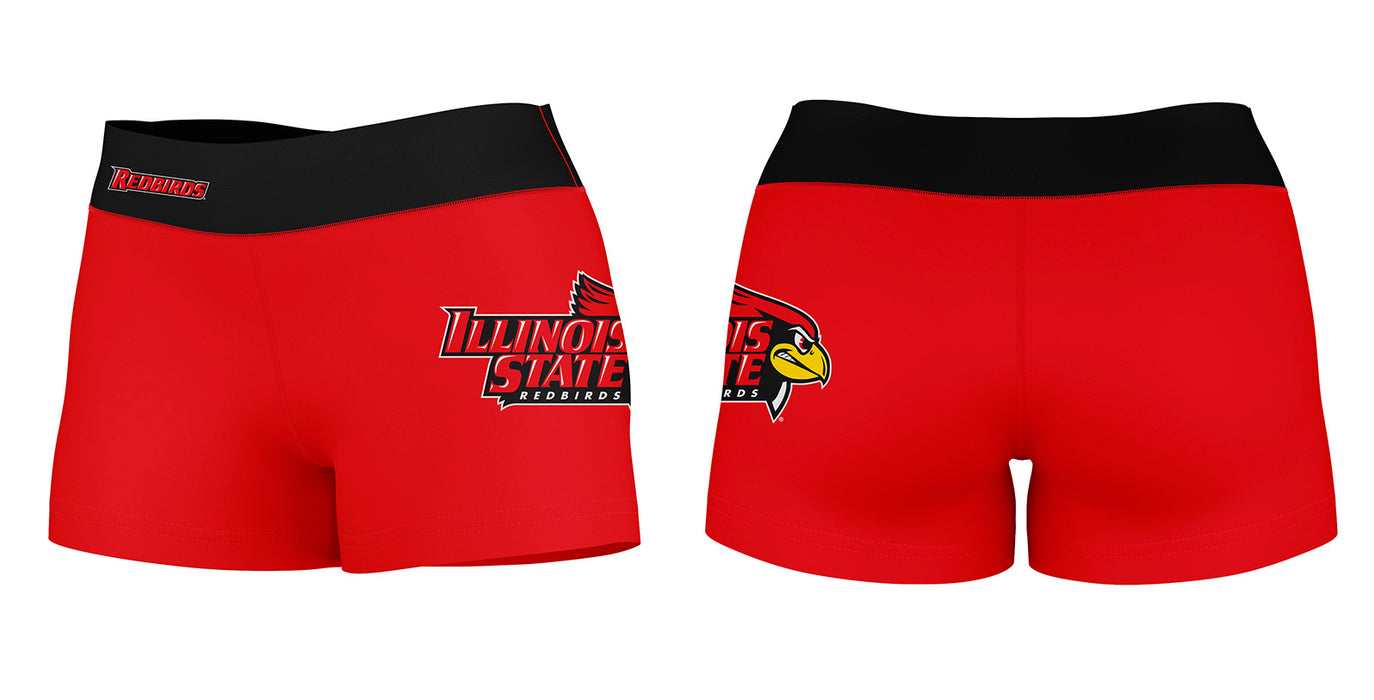 Illinois State Redbirds Vive La Fete Logo on Thigh and Waistband Red & Black Women Yoga Booty Workout Shorts 3.75 Inseam - Vive La Fête - Online Apparel Store