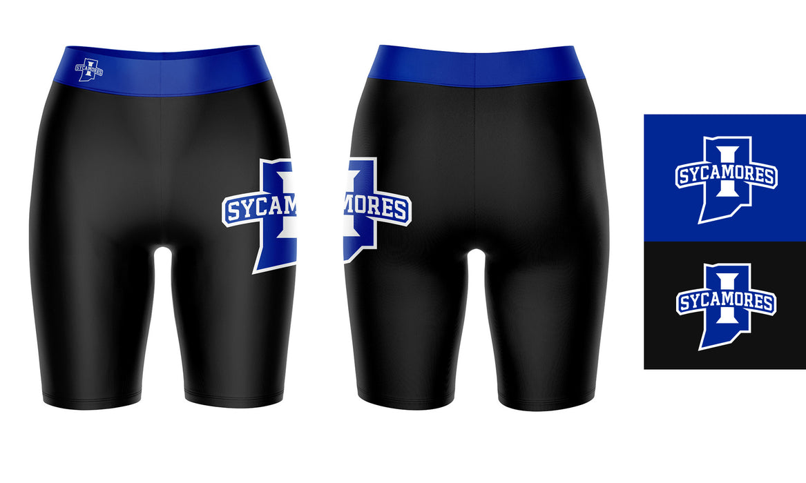 Indiana State Sycamores Vive La Fete Game Day Logo on Thigh and Waistband Black and Blue Women Bike Short 9 Inseam" - Vive La Fête - Online Apparel Store