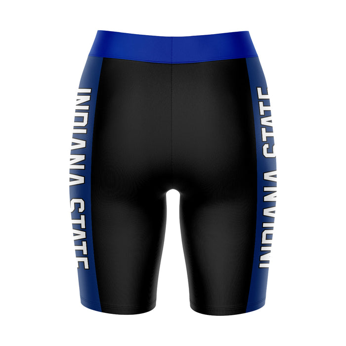 Indiana State Sycamores Vive La Fete Game Day Logo on Waistband and Blue Stripes Black Women Bike Short 9 Inseam - Vive La Fête - Online Apparel Store