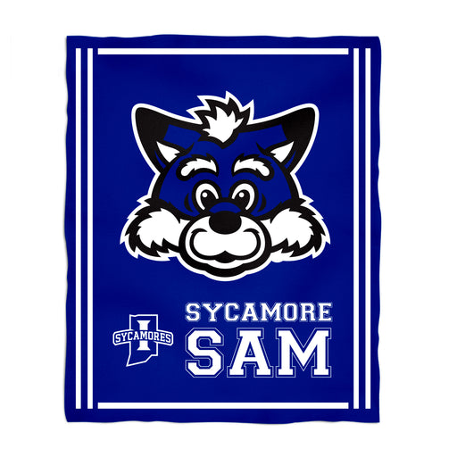 Indiana State Sycamores Vive La Fete Kids Game Day Blue Plush Soft Minky Blanket 36 x 48 Mascot