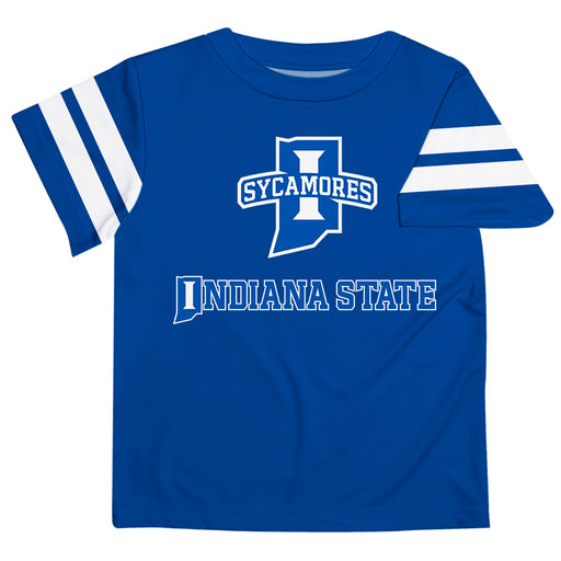 Indiana State Sycamores Vive La Fete Boys Game Day Blue Short Sleeve Tee with Stripes on Sleeves