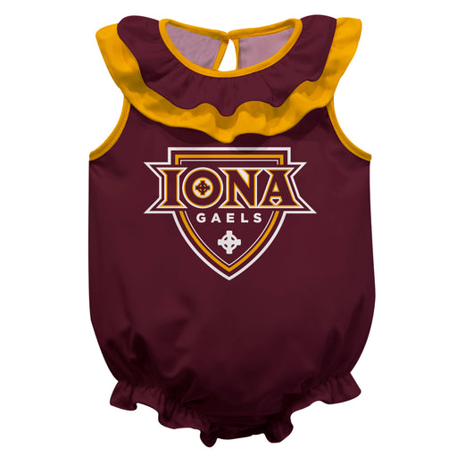 Iona College Gaels Maroon Sleeveless Ruffle Onesie Logo Bodysuit by Vive La Fete