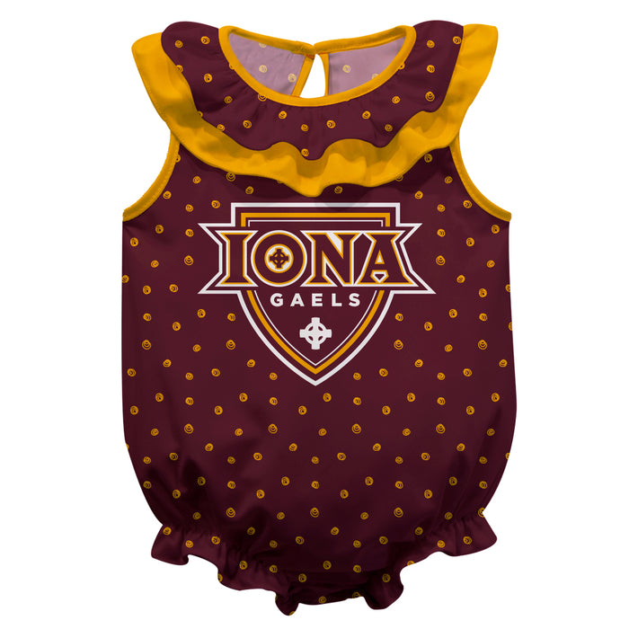 Iona College Gaels Swirls Maroon Sleeveless Ruffle Onesie Logo Bodysuit
