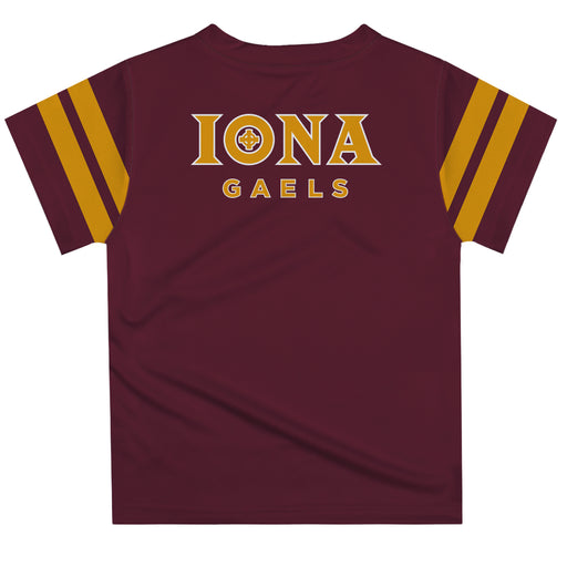 Iona Gaels Vive La Fete Boys Game Day Maroon Short Sleeve Tee with Stripes on Sleeves - Vive La Fête - Online Apparel Store