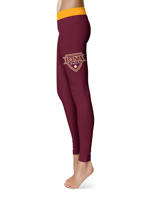 Iona Gaels Vive La Fete Game Day Collegiate Logo on Thigh Maroon Women Yoga Leggings 2.5 Waist Tights - Vive La Fête - Online Apparel Store