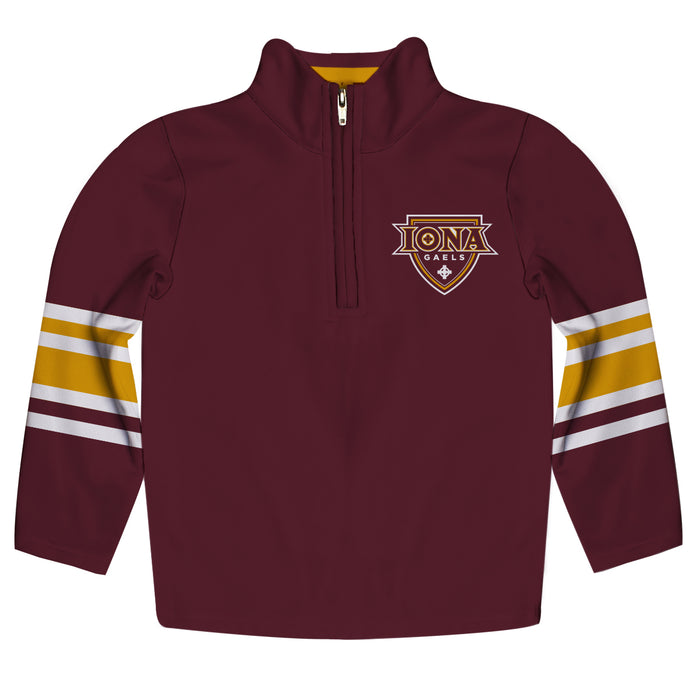 Iona College Gaels Vive La Fete Game Day Maroon Quarter Zip Pullover Stripes on Sleeves