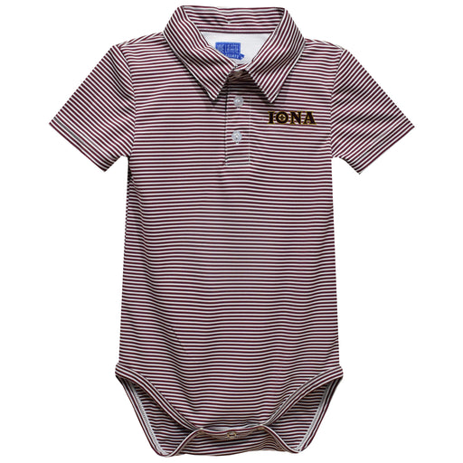 Iona College Gaels Embroidered Maroon Stripes Stripe Knit Polo Onesie