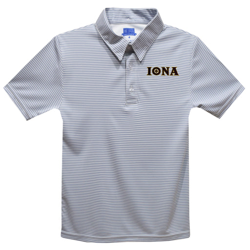 Iona College Gaels Embroidered Gray Stripes Short Sleeve Polo Box Shirt