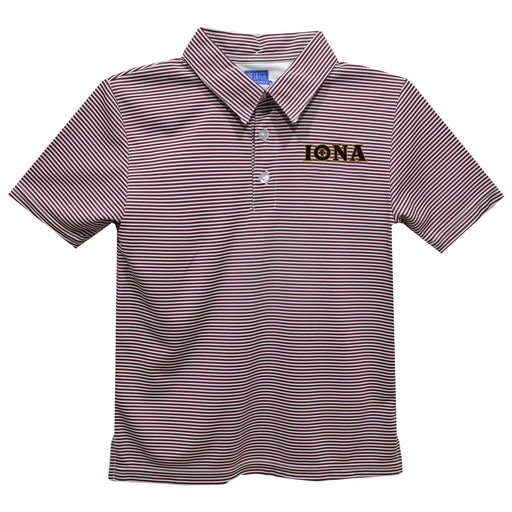 Iona College Gaels Embroidered Maroon Stripes Short Sleeve Polo Box Shirt