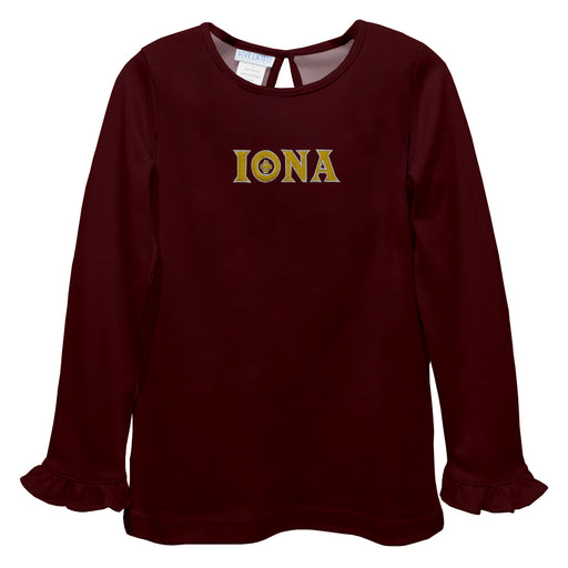 Iona College Gaels Embroidered Maroon Knit Long Sleeve Girls Blouse