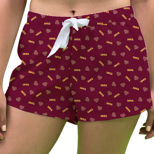 Iona College Gaels Vive La Fete Game Day All Over Logo Women Maroon Lounge Shorts