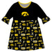 Iowa Hawkeyes 3/4 Sleeve Solid Black Repeat Print Hand Sketched Vive La Fete Impressions Artwork on Skirt