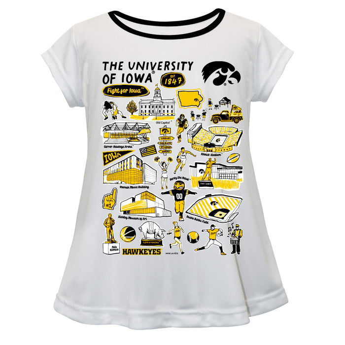 Iowa Hawkeyes Hand Sketched Vive La Fete Impressions Artwork White Short Sleeve Top
