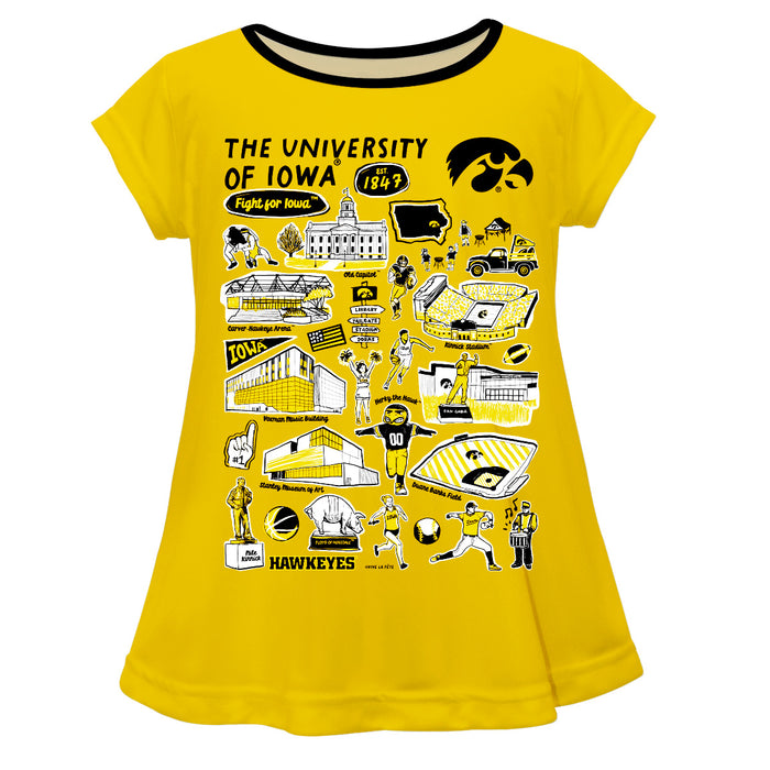 Iowa Hawkeyes Hand Sketched Vive La Fete Impressions Artwork Gold Short Sleeve Top