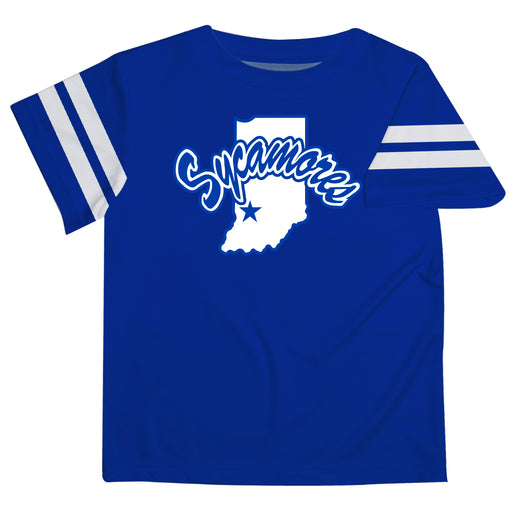 Indiana State University Stripe Blue Tee Shirt Short Sleeve - Vive La Fête - Online Apparel Store