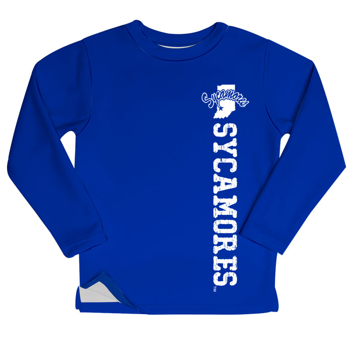 Indiana State University Sycamores Logo Blue Long Sleeve Fleece Sweatshirt Side Vents - Vive La Fête - Online Apparel Store