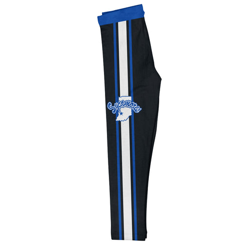 Indiana State University Blue Waist White And Blue Stripes Black Leggings - Vive La Fête - Online Apparel Store