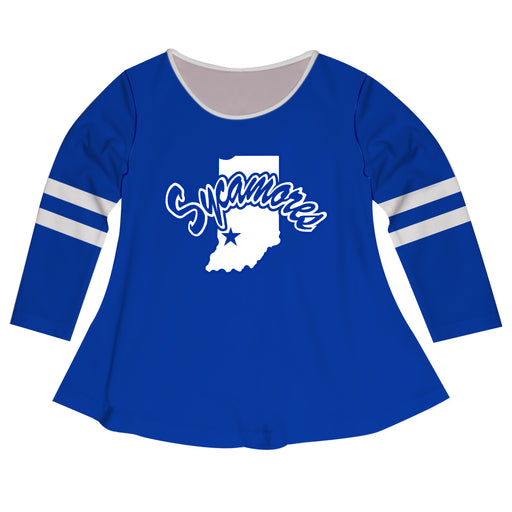 Indiana State University Big Logo Blue Stripes Long Sleeve Girls Laurie Top - Vive La Fête - Online Apparel Store