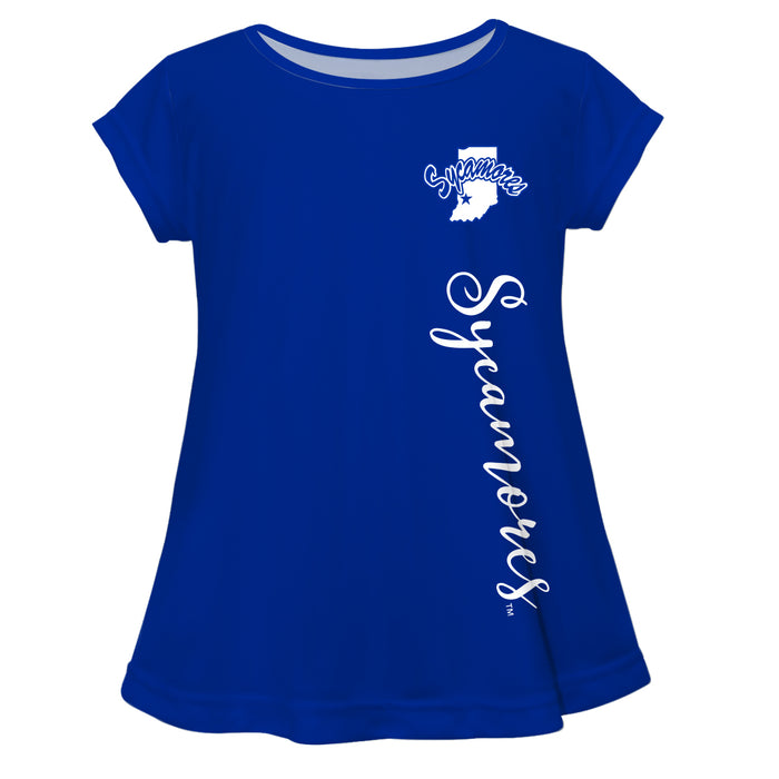 Indiana State University Sycamores Blue Solid Short Sleeve Girls Laurie Top - Vive La Fête - Online Apparel Store