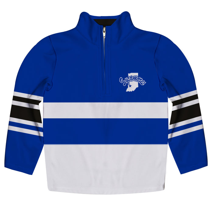Indiana State UniversityLogo Stripes Blue Long Sleeve Quarter Zip Sweatshirt - Vive La Fête - Online Apparel Store