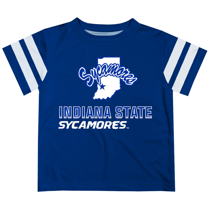 Indiana State University Stripes Blue Short Sleeve Tee Shirt - Vive La Fête - Online Apparel Store