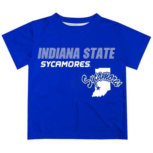 Indiana State University Solid Stripped Logo Blue Short Sleeve Tee Shirt - Vive La Fête - Online Apparel Store