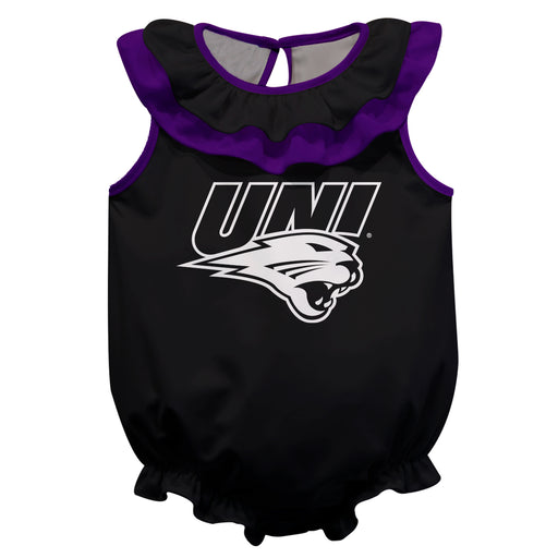 Northern Iowa Panthers Black Sleeveless Ruffle Onesie Mascot Bodysuit by Vive La Fete