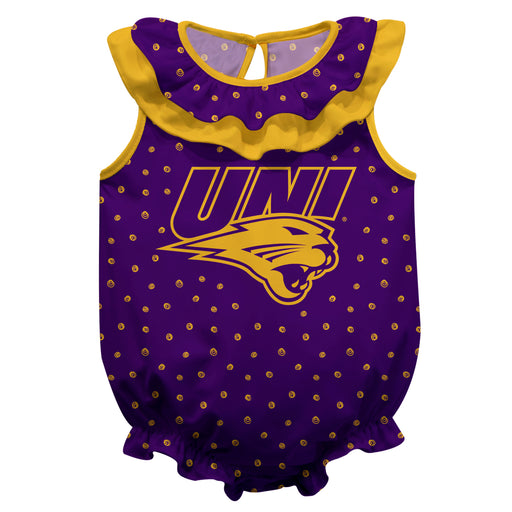 Northern Iowa Panthers Swirls Purple Sleeveless Ruffle Onesie Logo Bodysuit