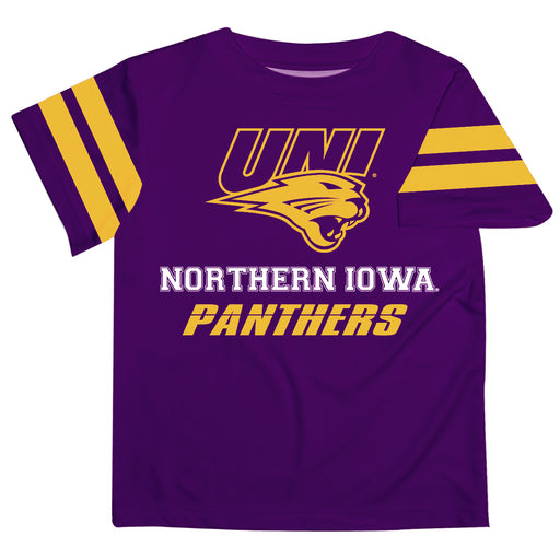 Northern Iowa Panthers Vive La Fete Boys Game Day Purple Short Sleeve Tee with Stripes on Sleeves - Vive La Fête - Online Apparel Store