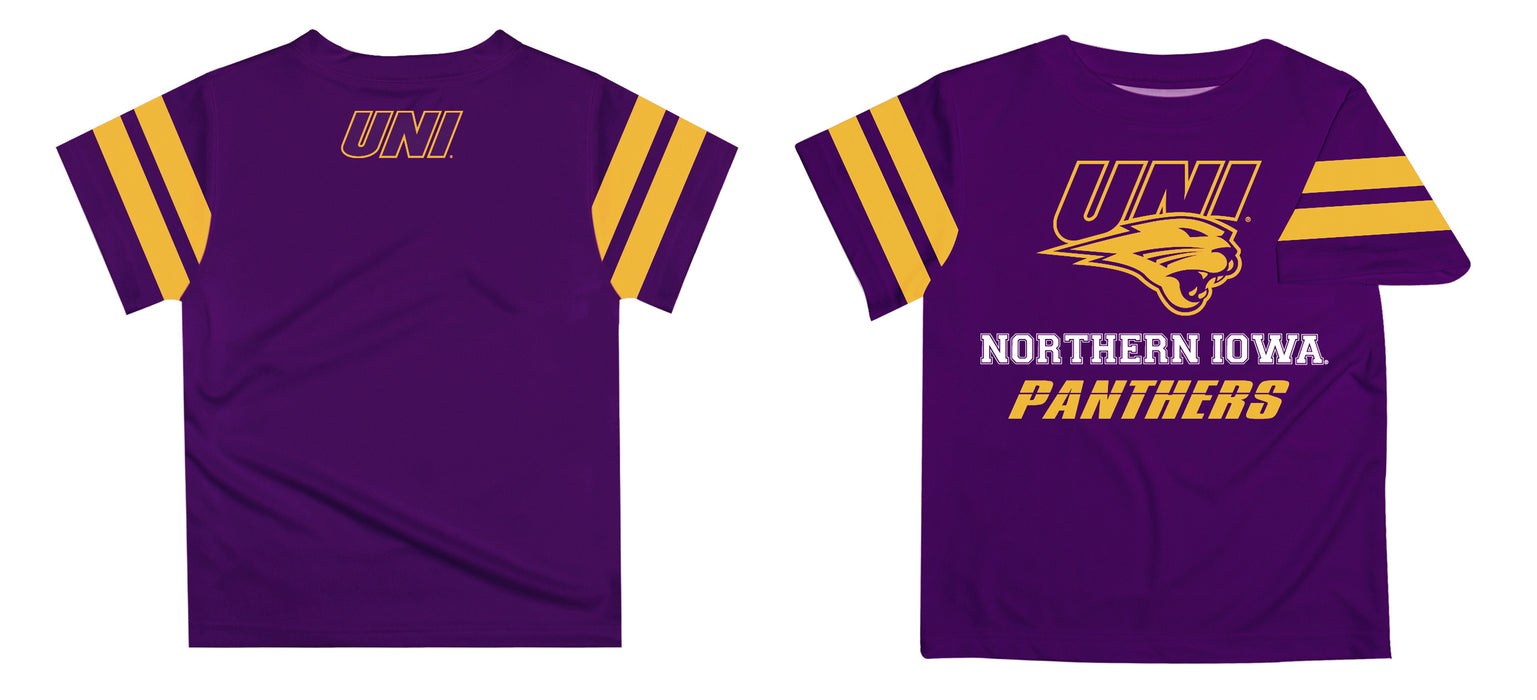 Northern Iowa Panthers Vive La Fete Boys Game Day Purple Short Sleeve Tee with Stripes on Sleeves - Vive La Fête - Online Apparel Store