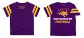 Northern Iowa Panthers Vive La Fete Boys Game Day Purple Short Sleeve Tee with Stripes on Sleeves - Vive La Fête - Online Apparel Store