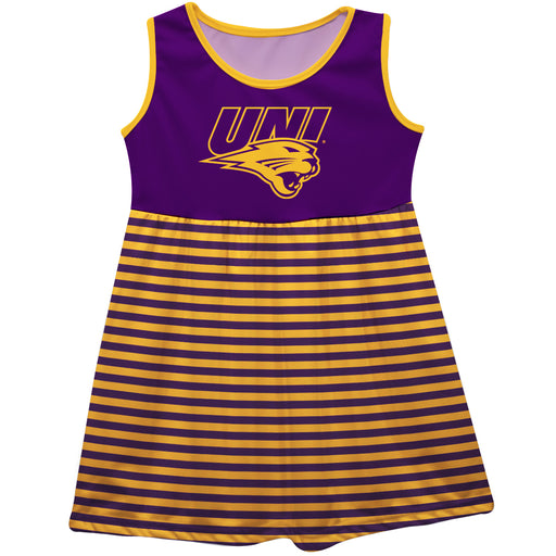 Northern Iowa Panthers Vive La Fete Girls Game Day Sleeveless Tank Dress Solid Purple Mascot Stripes on Skirt - Vive La Fête - Online Apparel Store