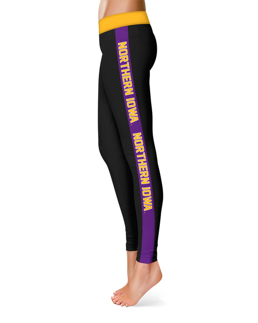 Northern Iowa Panthers Purple Stripe Black Leggings - Vive La Fête - Online Apparel Store