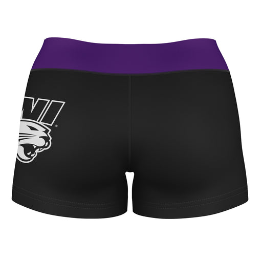 Northern Iowa Panthers Logo on Thigh and Waistband Black & Purple Women Yoga Booty Workout Shorts 3.75 Inseam" - Vive La Fête - Online Apparel Store