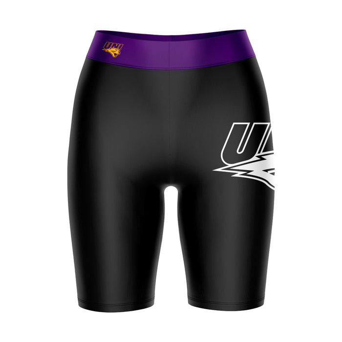 Northern Iowa Panthers Vive La Fete Game Day Logo on Thigh and Waistband Black and Purple Women Bike Short 9 Inseam"