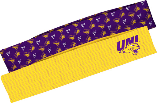 Northern Iowa Panthers Vive La Fete Girls Women Game Day Set of 2 Stretch Headbands Repeat Logo Purple and Logo Gold
